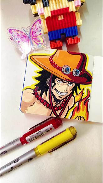 火之意志:永远的艾斯|丙烯马克笔手绘#一起来画画吧 #创作者中心 #创作灵感 #航海王 #艾斯