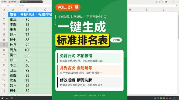 Excel一键生成排名表yyds #excel技能提升 #excel技巧 #办公自动化 #excel函数学习 #excel高手