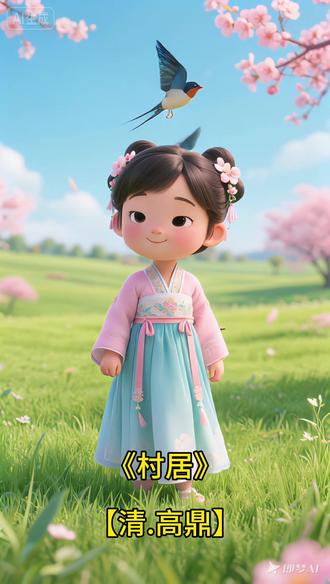 小学生必读古诗《村居》高鼎#幼儿启蒙教育 #古诗配画 #国学启蒙 #和抖音一起学古诗