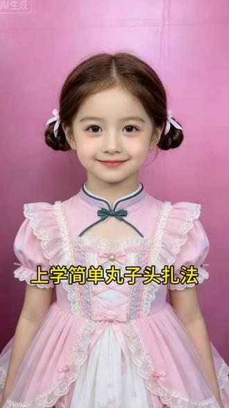 女儿上学简单丸子头扎法,哪个小公主不羡慕呀#儿童编发#编发教程#上学发型#女童发型编发教程 #女童古风汉服发型