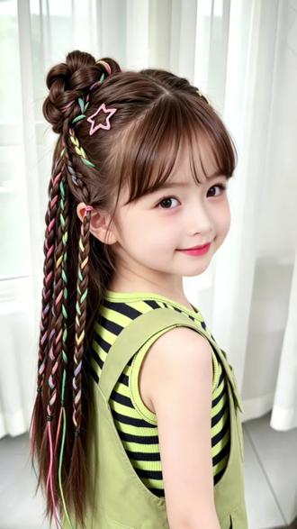 酷酷的彩绳半扎丸子头,这个六一快给女儿安排吧 #儿童编发 #彩绳发型 #女童发型编发教程 #编发教程