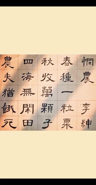 隶书 悯农 悯农
春种一粒粟,
秋收万颗子。
四海无闲田,
农夫犹饿死。#练字是一种文化素养 #书法学习 #隶书 #每日练字打卡