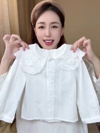 2025新款春秋外穿宝宝蕾丝韩版洋气衬衣宽松打底上衣女童衬衫长袖