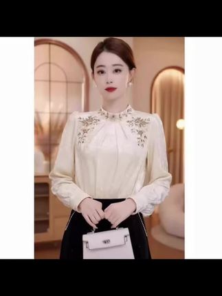 99法式高端刺绣气质长袖衬衫女2025新款秋冬时尚漂亮显瘦气质上衣