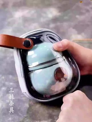 汝窑便携式旅行茶具套装快客杯户外车载随身功夫茶具陶瓷泡茶壶 #便携旅行茶具#茶器之美 #茶生活 #茶道 @DOU+小助手 #召唤茶友