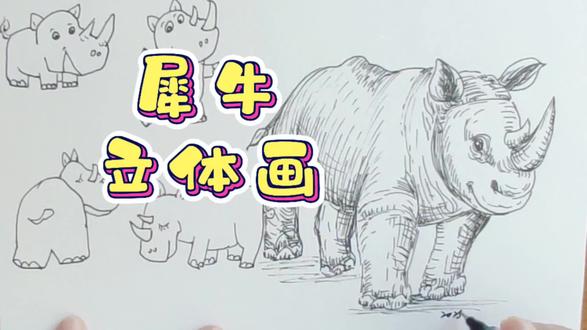 #我要上热门 犀牛立体感这样画#幸福娃书画苑 #犀牛 #立体画 #原创