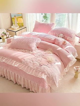 夹棉加厚床盖款牛奶绒四件套双面绒被套保暖花边床盖三件套可机洗#家纺床上用品