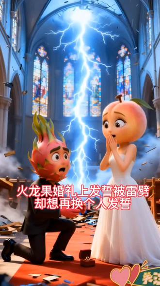 火龙果婚礼上发誓被雷劈,
却想再换个人发誓 #水果拟人#火龙果和水蜜桃 #ai漫剧