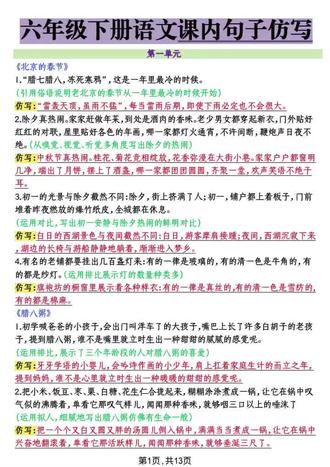 六年级语文想提分,仿写一定要提前练!
这套六下同步仿写资料,把课本里的排比、比喻、拟人、设问这些高频考点,一句一句讲透用法和仿写思路,练一句会一类,考试再也不丢冤枉分!
需要资料的家长请私信我~”