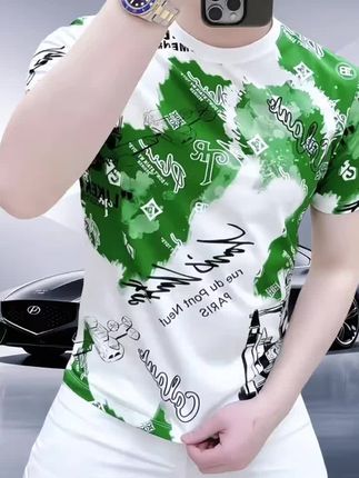 欧货2025夏季潮牌轻奢印花短袖T恤男时尚修身百搭圆领休闲T恤衫#夏季穿搭 #品质男装 #短袖t恤