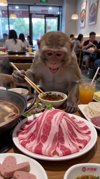 #豆包AI #猴子吃美食