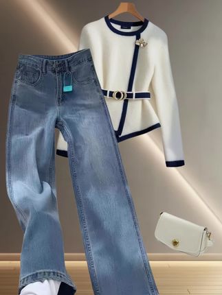 #小个子初秋显瘦穿搭 拉夏贝尔浅蓝色阔腿牛仔裤女款爆款2025新款小个子窄版显瘦直筒裤#面料柔软舒适 #显高显瘦显腿长 #高品质女裤 #小个子显高显瘦穿搭