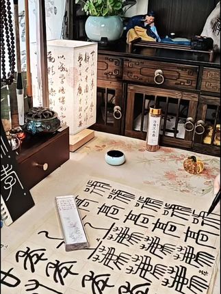 毛笔字打卡·Day6, 笔尖在纸上磨磨蹭蹭的第六天,终于不再是“手抖星人”本抖了✨,原来练字和过日子一样,急不得,一笔一划慢慢来,总会有进步的对吧?,继续加油,明天和“天道酬勤”死磕!💪, #自学毛笔字 #每天进步一点点#篆书