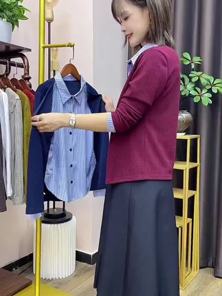 2025时尚显瘦假两件设计爆款2025秋季新品减龄拼接女款长袖衬衫 #衬衫 #上衣 #衬衣 #假两件 #假两件衬衫