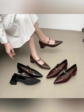 【小金条】粗跟玛丽珍女鞋新款法式尖头金属一字带中跟单鞋#女鞋 #高跟鞋 #好鞋推荐 #气质穿搭 #通勤搭配