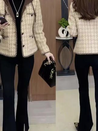 时尚小香风短外套女今年新款洋气质百搭显瘦连帽休闲格子上衣#爆款热卖中 #谁穿谁好看不分年龄段 #显瘦穿搭时尚女装 #每日分享