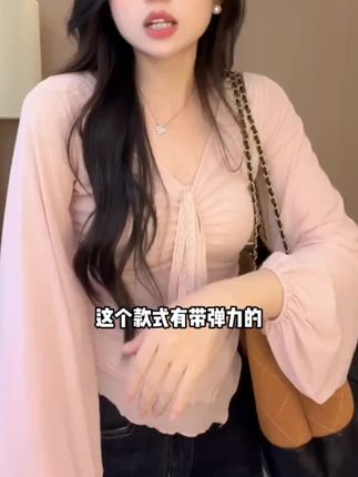 大码胖MM纯欲风褶皱系带V领T恤女秋季2025新款#设计感#显瘦#气质#上衣#好物推荐