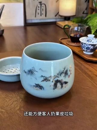 哥窑大号茶渣缸带过滤陶瓷茶洗盆功夫茶道配件大容量家用水孟建水#好东西一起分享