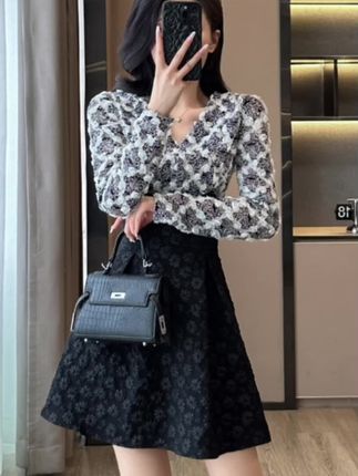 法式名媛小香风气质长袖连衣裙女2025秋季新款收腰显瘦#假两件#裙子