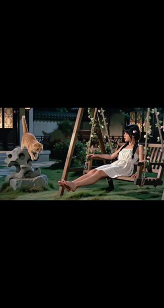 橘猫太会撩 少女荡秋千被橘猫搭讪,下一秒直接踢飞?#土味情话#萌宠#反转小剧场#邵氏电影
