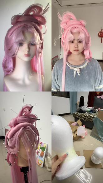 这顶粉色真的太有立绘的感觉了#毛娘日常 #汉服头盔 #日常vlog #粉色头发 #毛娘接单