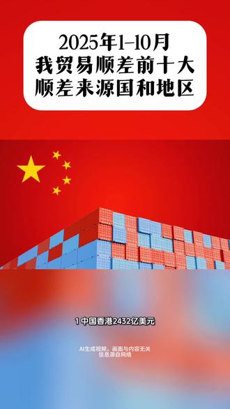 2025年1-10月,我贸易顺差前十大顺差来源国和地区