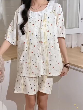 带胸垫短袖月子服夏季薄,款云朵棉孕妇睡衣产后,喂奶家居服大码,