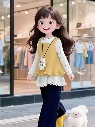 #生女儿就要这样穿 (三件套)春秋韩版圆点套头女套装裙子连衣裙针织洋气套装