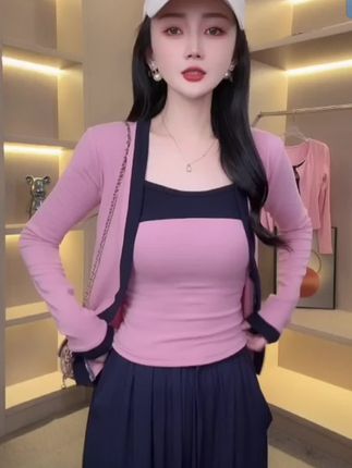 外套+背心【娜哥035】气质两件套T恤女长袖老钱风松弛感女装贵气#服装