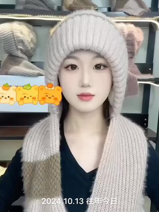 女士冬天护耳朵加绒加厚编织围巾一体帽#帽子#围脖#冬季穿搭#保暖