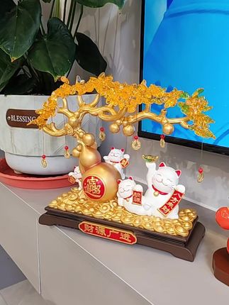 #财源广进发财树摆件 招财猫客厅店铺收银台高档装饰品乔迁开业礼物#摆件 #工艺品摆件 #乔迁新居#家居饰品