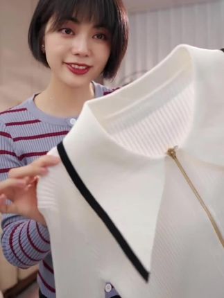 小香风法式Polo领双拉链针织开衫女外套秋冬修身显瘦上衣女T651