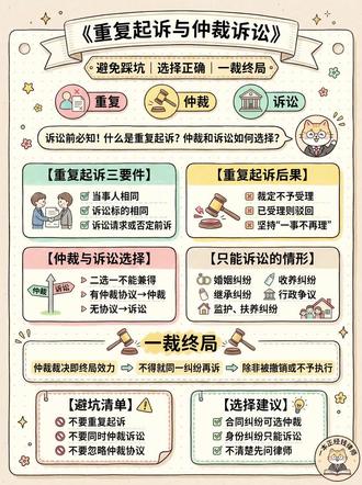 【基础知识】重复起诉与仲裁
(仅供自学基础知识使用,具体问题建议咨询律师)