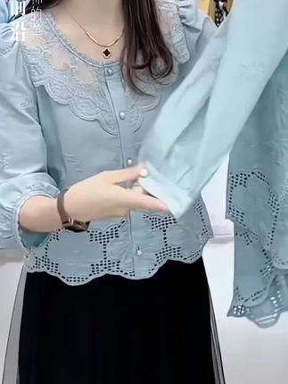 100%纯棉时尚衬衫早秋新款显瘦设计感小众七分袖上衣百搭衬衣女#早秋穿搭 #谁穿谁好看特别有女人味 #显瘦穿搭 #遮肉显瘦 #时尚