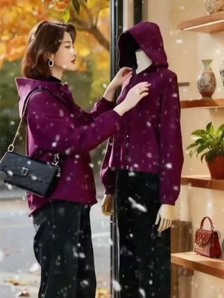 #来双11解锁秋冬本命穿搭#穿搭  2025超火小个子超好看休闲设计感小众独特漂亮梅子色外套女早春季#秋冬穿搭 #天猫双11降温服饰低至5折 #秋冬穿搭新鲜感在线