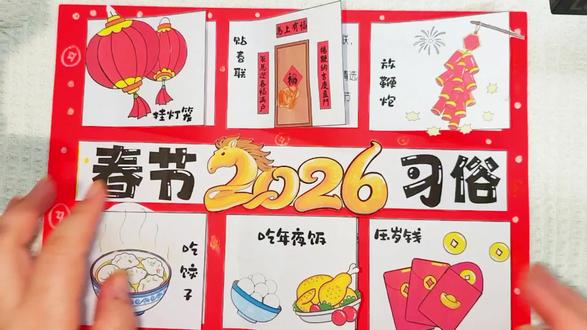 春节习俗手工手抄报电子版,电子版有线稿可打印。原创作品盗图必究。