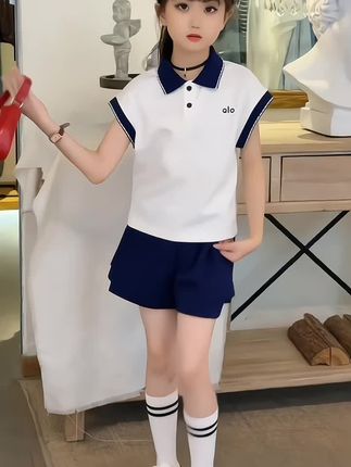女童休闲套装夏季新款中大童polo衫短裤两件套儿童学院风运动衣服#夏季穿搭 #女童穿搭 #甜美穿搭 #女童套装 #高品质童装