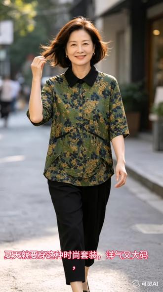 #妈妈夏装 #中老年女装 #中年气质穿搭 #国风碎花套装 国风碎花衬衫+直筒裤,妈妈穿体面又舒服