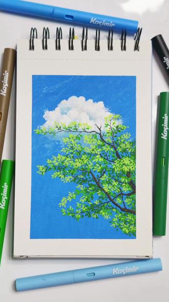 云栖枝头|丙烯马克笔教程 #青年创作者成长计划 #春天的色彩 #小清新治愈系画作分享 #画画 #绘画过程