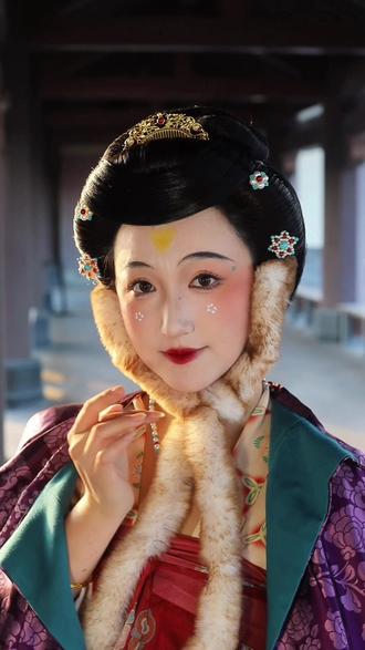 古代人冬天有自己的耳罩带!耳衣 暖耳,也是很暖和的#汉服 #唐制汉服 #汉服妆造