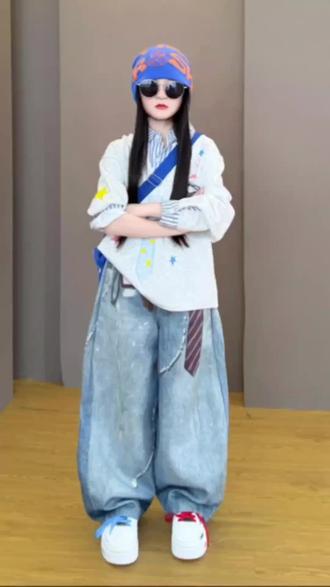 女童2026新款春秋季韩版学院风假两件百搭上衣休闲牛仔裤套装潮酷#休闲运动套装#韩系穿搭 #牛仔裤#春季穿搭