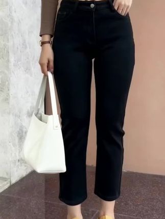 #牛仔裤穿搭 新款弹力小直筒牛仔裤女胖mm大码高腰显瘦小个子黑色八分烟管裤子#显高显瘦显腿长 #百搭神裤 #胖瘦都能穿 #显瘦裤子