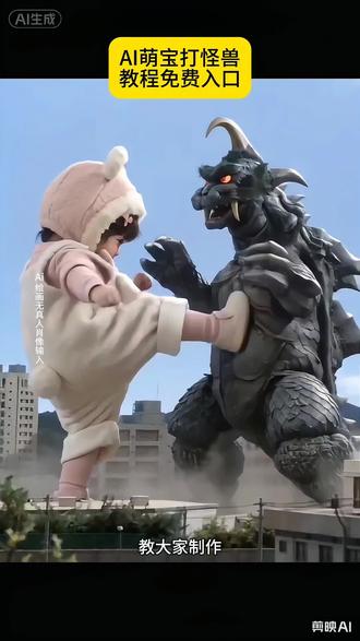 小萌娃打怪兽,Al小萌娃打怪兽,打怪兽的孩子#萌娃打怪兽 #打怪兽的孩子 #a1特效 #剪映