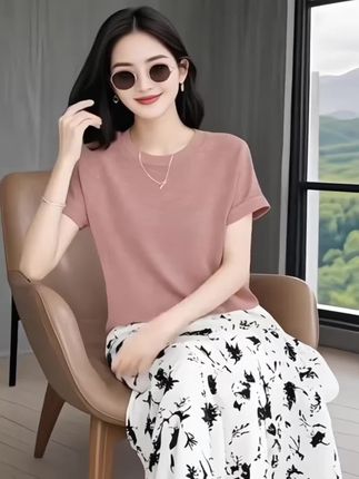 温柔风设计细闪圆领宽松显瘦小飞袖t恤女装夏季时尚百搭薄款上衣#价格划算 #变美逆袭 #抖音推广