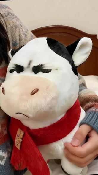 宿舍新成员:拿着手机的草地牛,陪我自拍一整天! #草地牛玩偶 #学生党神器 #萌牛自拍 #情绪价值 #冬天必备