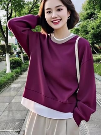 设计感宽松百搭套头圆领卫衣女2025春季新款小众气质短款外搭上衣#时尚减龄穿搭 #谁穿谁好看#高级感穿搭 #宽松版型