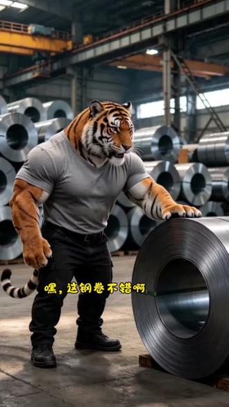 钢卷有个规定,谁能徒手扛起钢卷,钢卷就是谁的! #动物成精了 #老虎#AI