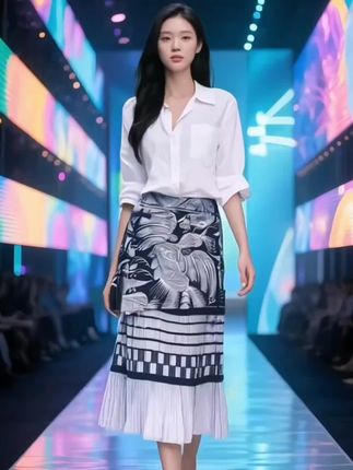 清冷贵气感穿搭小香风通勤休闲白色衬衫蓝色印花半身裙套装女夏季#洋气减龄#时尚百搭#简单大方时尚款#面料柔软舒适#谁穿谁好看@巨量千川 @抖音热点