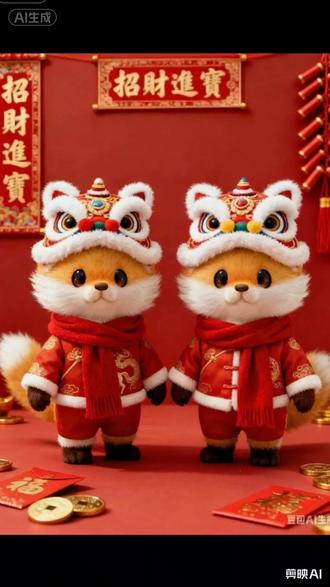 狐狐祝您新年快乐~马年吉祥! 新年快乐♪٩(´ω`)و♪ #猛兽派对 #猛兽派对搞笑时刻 #狐狸 #可爱 #ai