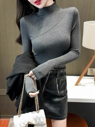 加绒加厚半高领打底衫洋气显瘦保暖上衣长袖t恤#女装打底衫 #上衣穿搭 #百搭上衣 #打底衫搭配 #打底衫